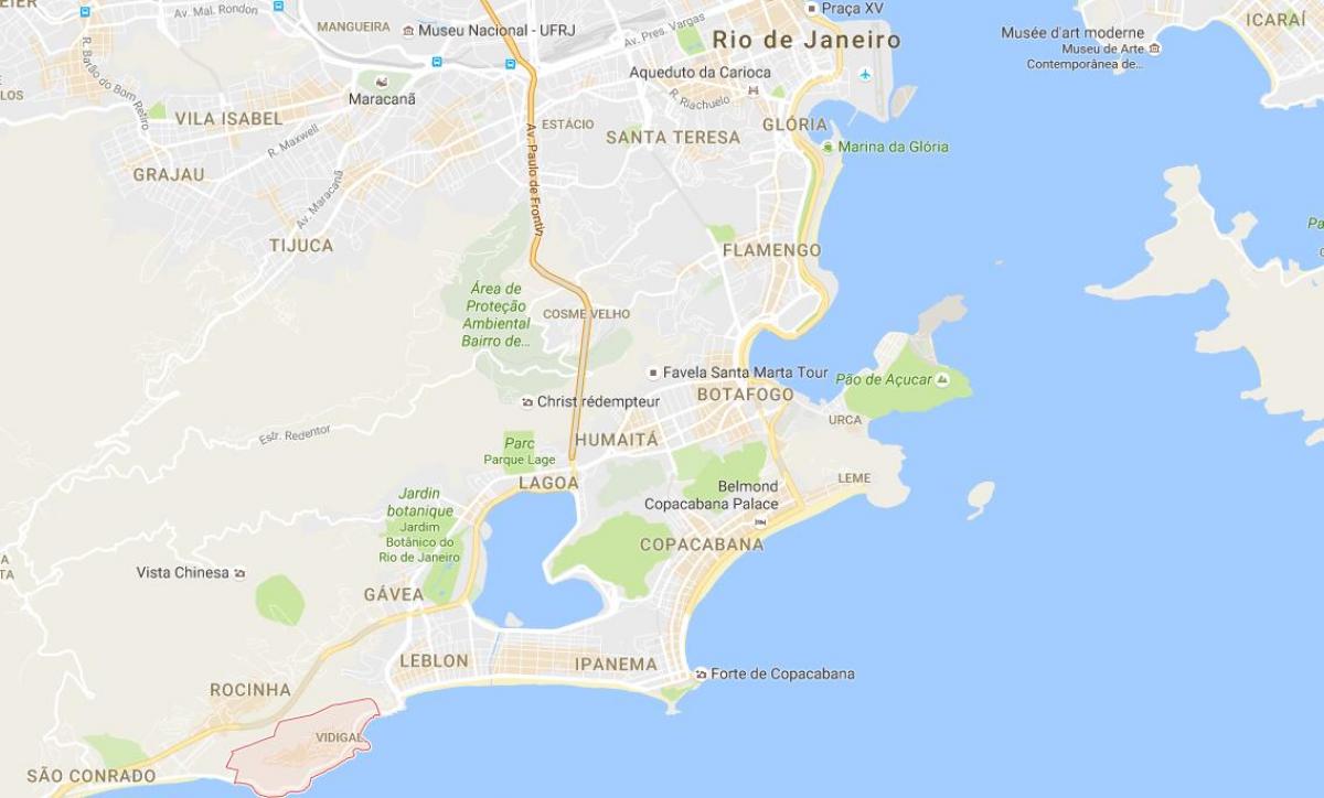 Kort over favelaen Vidigal