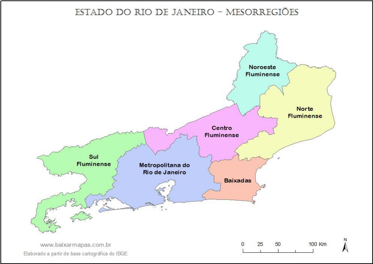 Kort over mesoregions Rio de Janeiro