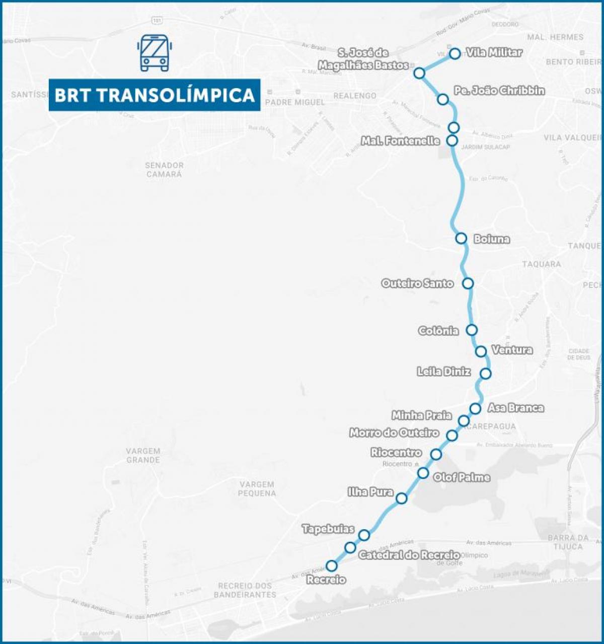 Kort over BRT TransOlimpica