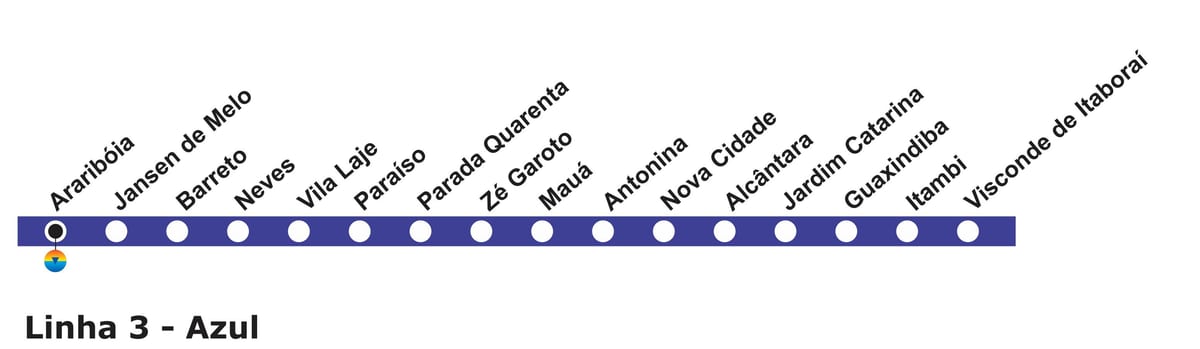 Kort over Rio de Janeiro metro - Linie 3 (blå)