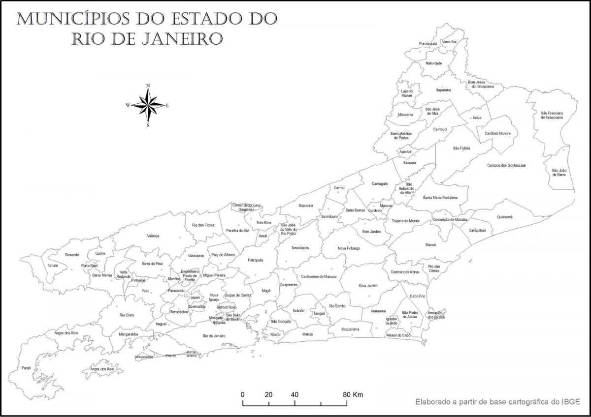 Kort over Rio de Janeiro sort og hvid