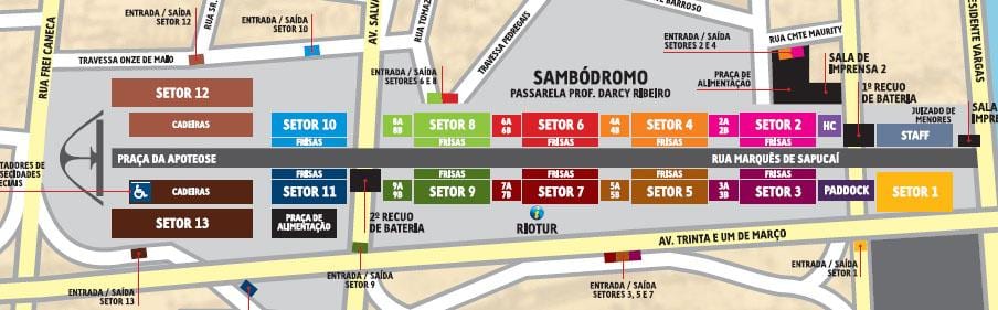 Kort over Sambódromo