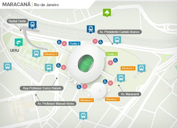 Kort over stadion Maracana accès