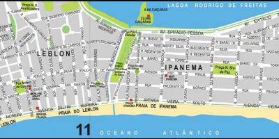 Kort over Ipanema stranden