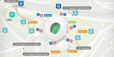 Kort over stadion Maracana accès
